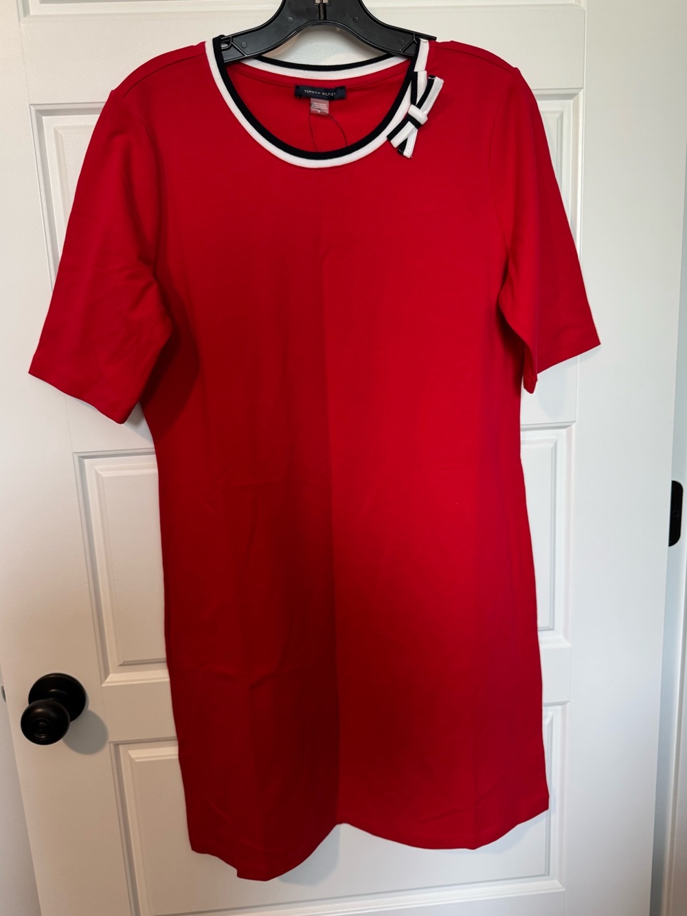 NWT Tommy Hilfiger Patriotic Red T-Shirt Dress with White and Blue Bow, Size M